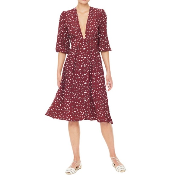 Faithfull the Brand Dresses & Skirts - Faithfull the Brand Wine Midi Dress with Cream Dot Print